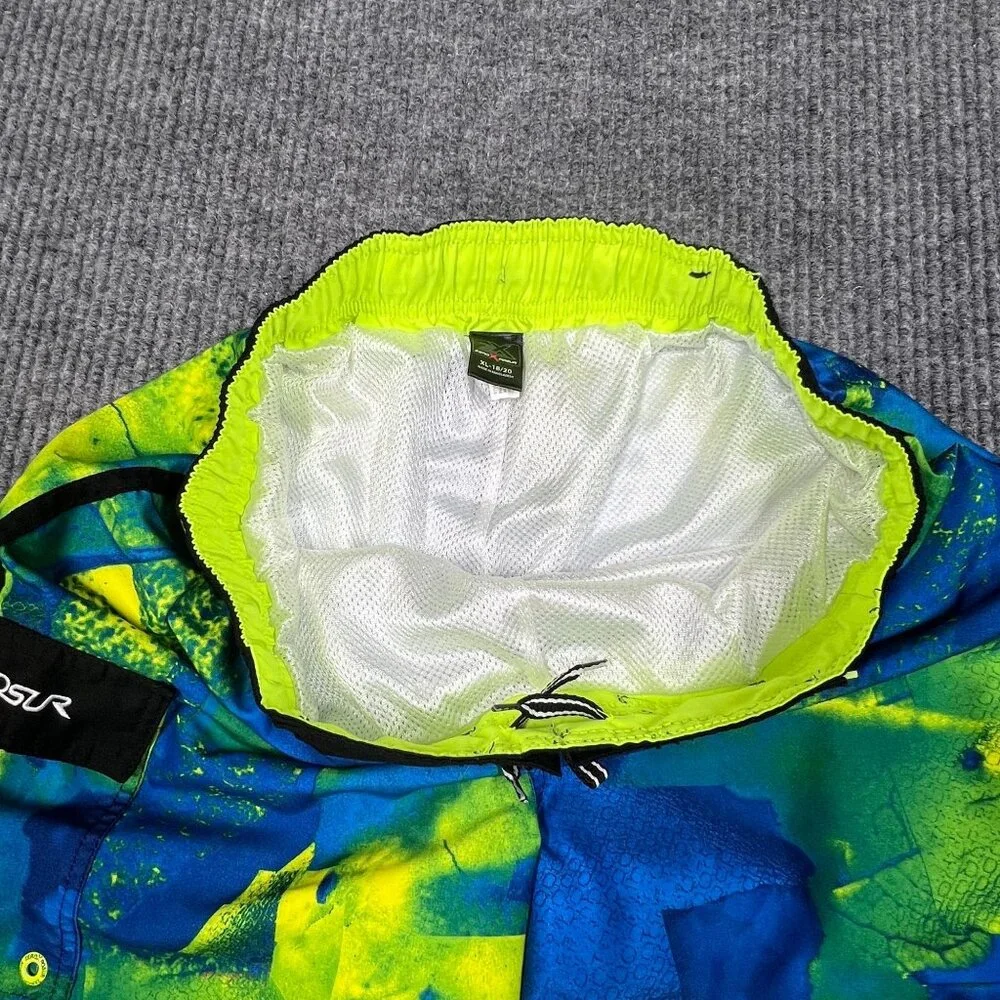 ZeroXposur Drift Swim Trunks‎ Boys XL-18/20 Neon Blue Green Drawstring Pockets